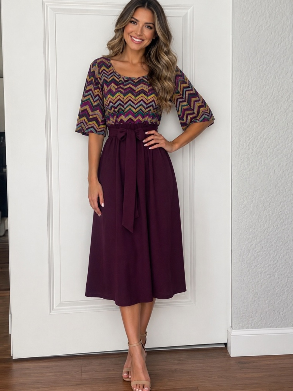 Maternal America Chevron Empire Waist Maternity Dress Size S
